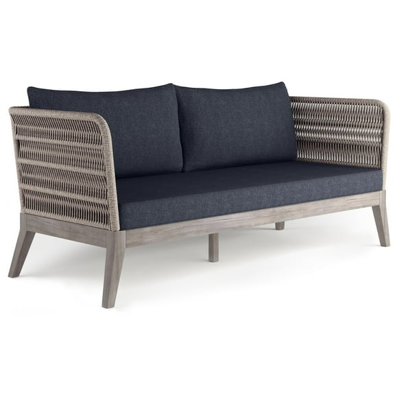 Simpli Home Santiago 75 in. W Contemporary Outdoor Sofa in Slate Grey Polyester Fabric