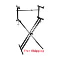 thumbnail image 1 of Double-Brace X Keyboard Stand + 2nd Detachable Tier Musical Electronic Piano Stands with Locking Straps, 1 of 8