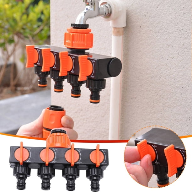 Divisor de manguera de jardín para exteriores Desviador de agua de cuatro vías | Controlador de agua multiconector | Entrada de grifo universal | PVC resistente a la oxidación | Juntas a prueba de