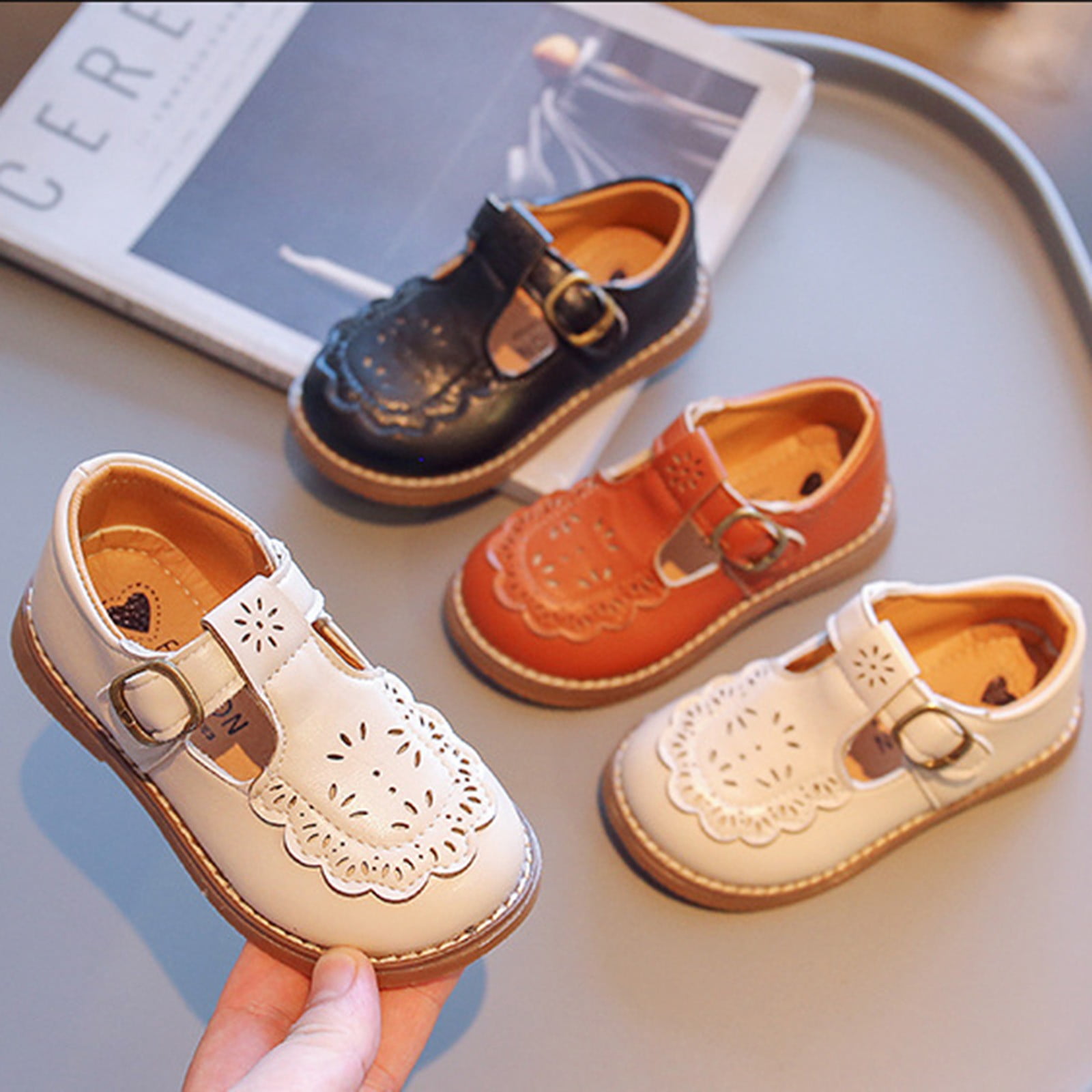Little Kid Girls Shoes Shoes Kids Girls Fashion Autumn Toddler and Girls Casual Shoes Thick Sole Round Toe Buckle Dress Shoes Female Shoes Brown 11.5