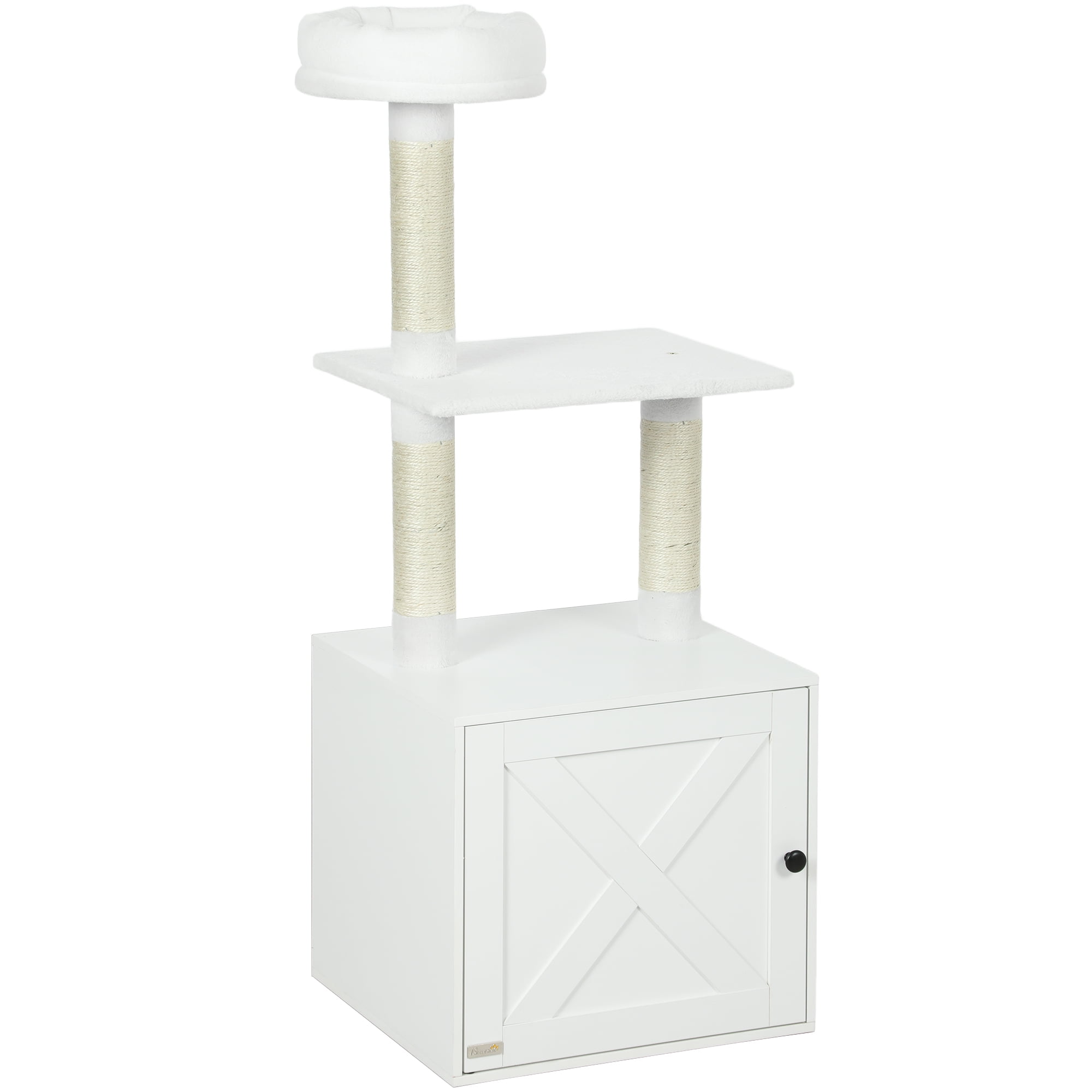 ZephyPaws Cat Tree with Litter Box Enclosure,2-in-1 Modern Cat Tower,50in Tall Cat Condo with Scratching Posts,Perch,White