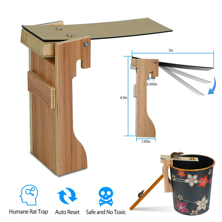 iMounTEK Walk The Plank Humane Rodent Mouse Rat Trap Auto Reset Mice  Catcher Tool,Natural Wooden Auto Reset Humane Bucket Rat Trap without  Poison 