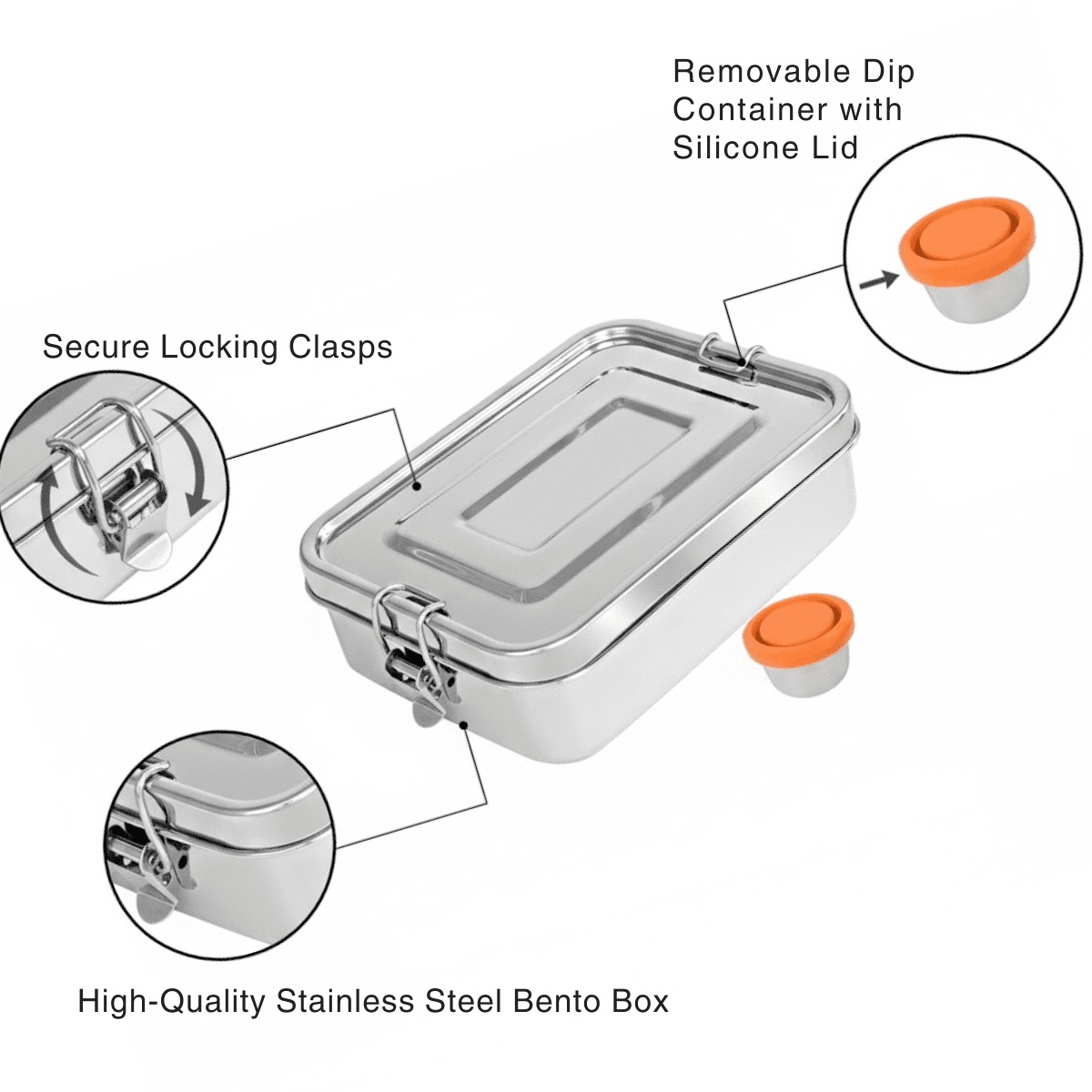 Mayur Exports Bento Box for Adult Stainless Steel 3 Compartment Lunch Box with Dip Container Leakproof 40 Oz Dishwasher Safe Meal Prep Eco Friendly Food Container with Secure Lock (Silver)