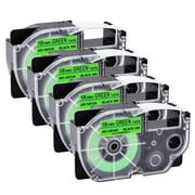 GREENCYCLE 4 Pack Compatible for Casio XR-18FGN XR18FGN Black on Fluorescent Green Label Tape for KL-120 KL-430 KL-750 KL-780 KL-820 KL-P1000 KL-2000 KL-7000 Label Maker 18mm 3/4 Inch x 5.5m 18 Feet