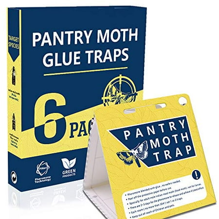 WGCC Pantry Moth Traps 6-Pack - Safe Non-Toxic Eco-Friendly Moth Glue Traps with Pheromones Sticky Adhesive Tool for Kitchen Pantry Cupboard Cabinet - Pesticides & Insecticides Free