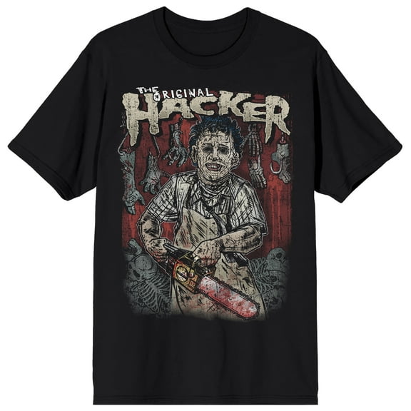 Texas Chainsaw Massacre Original Hacker Illustrated Leatherface on Black Adult Crew Neck Short Sleeve T-shirt - Large