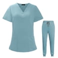 thumbnail image 1 of Set Scrub VIAOLI para mujer con bolsillo y pantalones deportivos con cuello en V, 1 of 6
