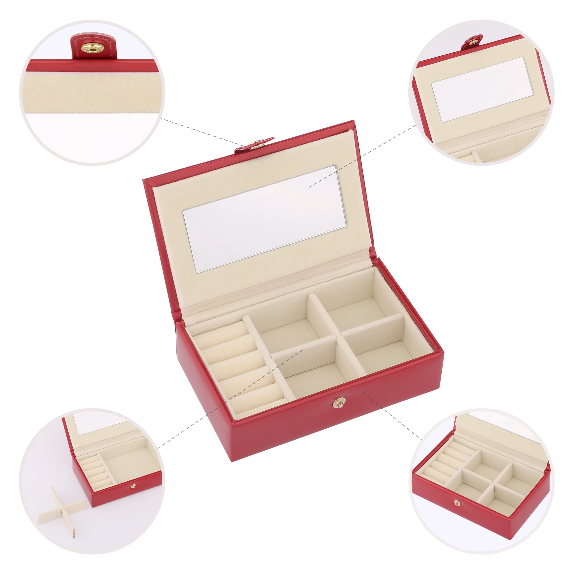 Unique Bargains Travel Jewelry Box Portable Organizer Case with Mirror Red