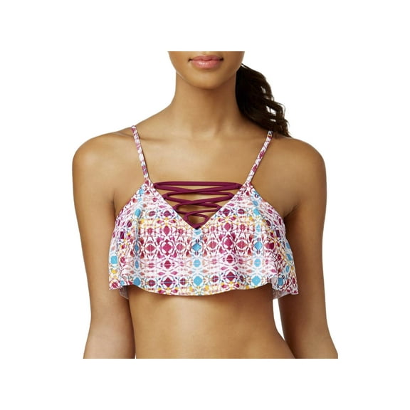 Hula Honey Womens Printed Ruffled Swim Top Separates