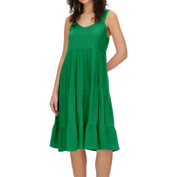 Vestido informal ligero sin mangas de color liso para mujer, ideal para primavera-verano