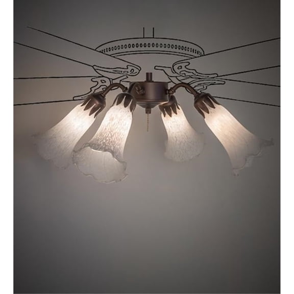 19" Wide White Tiffany Pond Lily 4 Light Fan Light