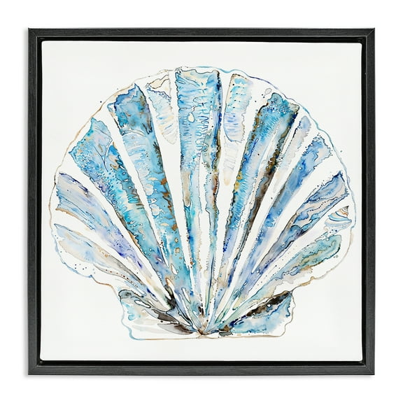 Stupell Industries Blue Clam Shell Coastal Painting Black Floater Framed Canvas Art Print Wall Art, 18 x 18