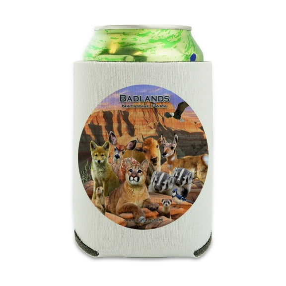 Badlands National Park South Dakota SD Animals Cougar Coyote Can Cooler - Drink Sleeve Hugger Collapsible Insulator - Beverage Insulated Holder