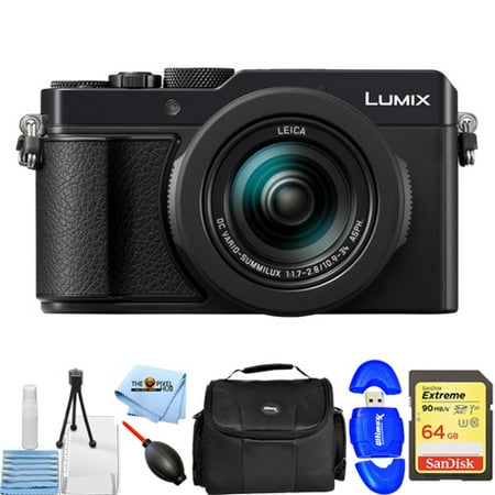 Starter Digital Camera Panasonic Lumix DC-LX100 II 17MP Digital Camera (Black) STARTER BUNDLE with 64GB SD Card, Gadget Bag + MORE ()