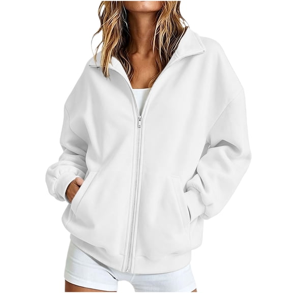 Zip Up Sweatshirt Women Casual Loose Fit Long Sleeve Jacket with Pockets Full Zip Front Lightweight Outerwear for Daily Wear