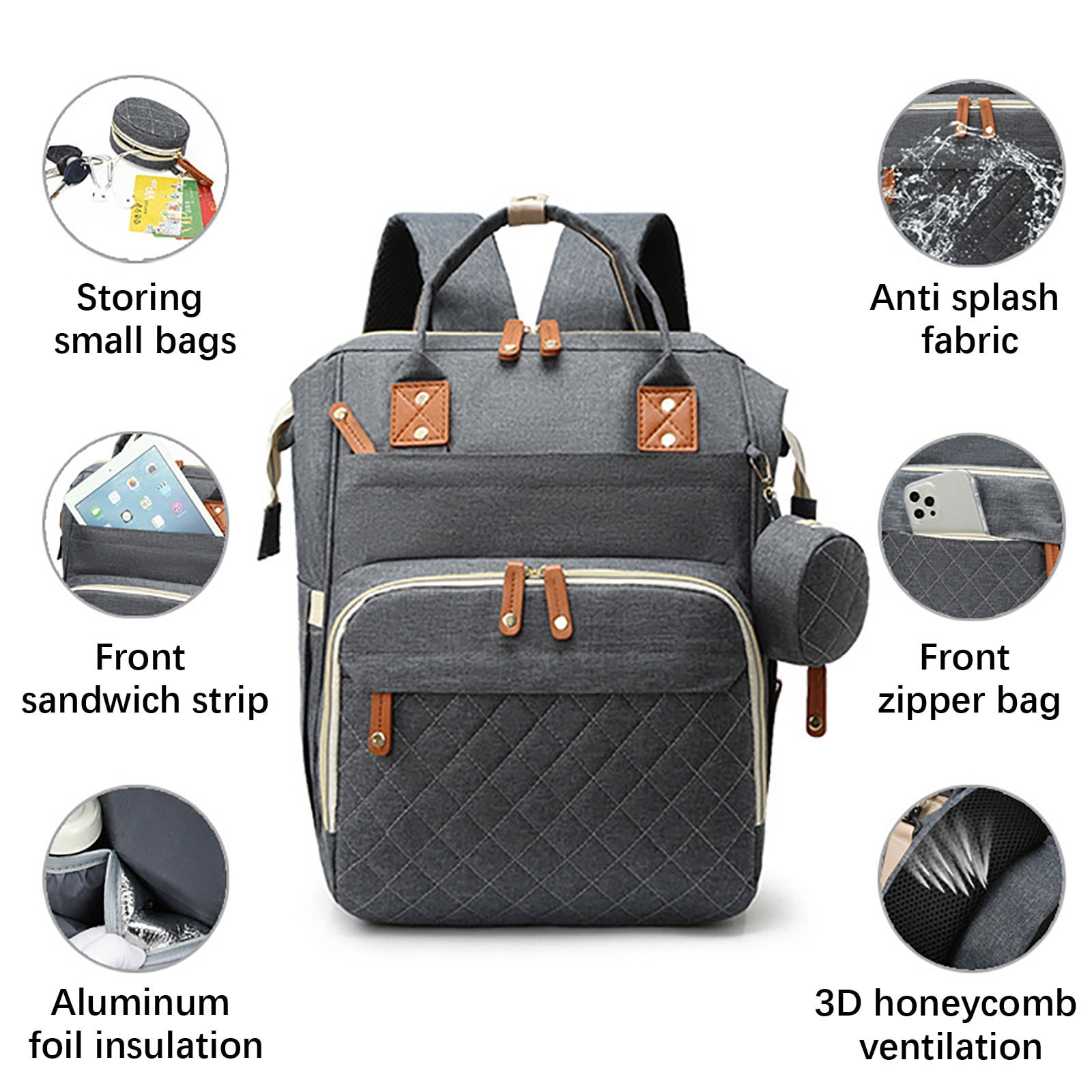 FastXmas Diaper Bag Backpack, Large Capacity Baby Nappy Bag with Stroller Buckle & Small Bag, Water Resistant Multi-Pocket Mommy Bag with USB Charging Port Muti-Function Travel Backpack for Mom & Dad
