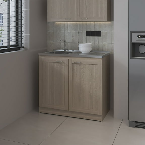 Miekor Furniture Haivana Utility Sink Base Cabinet with Double Doors and Interior Shelf, White Oak 87504