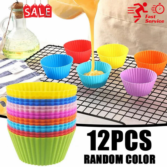12 Pack Reusable Silicone Baking Cups Cases Muffin Molds for Bake Cupcake Molds