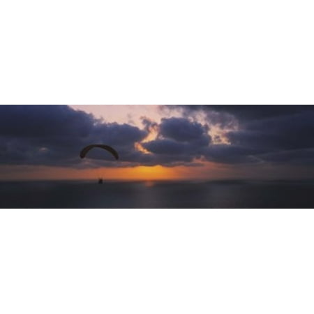 Silhouette of a person paragliding over the sea Blacks Beach San Diego California USA Canvas Art - Panoramic Images (18 x 6)