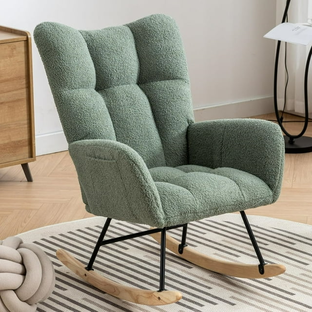 2 Soft-Covered Wooden Frame Yy-6 Grid Base Rocking Chair With Headrest-2441