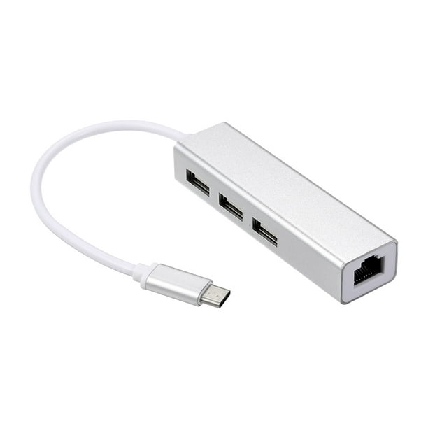 USB 2.0 Type-C HUB 3 ports Adaptateur Fast Ethernet RJ45 Convertisseur  d'extension de carte réseau 100 Mbps pour Macbook