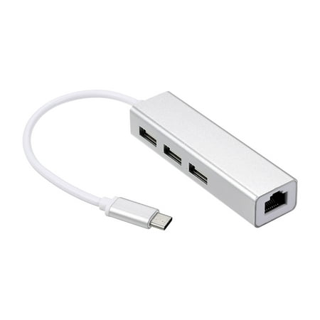 USB 2.0 Type-C 3 Port HUB Fast Ethernet Adapter RJ45 100Mbps Network Card Expansion Converter for (Best Ethernet Card For Gaming)