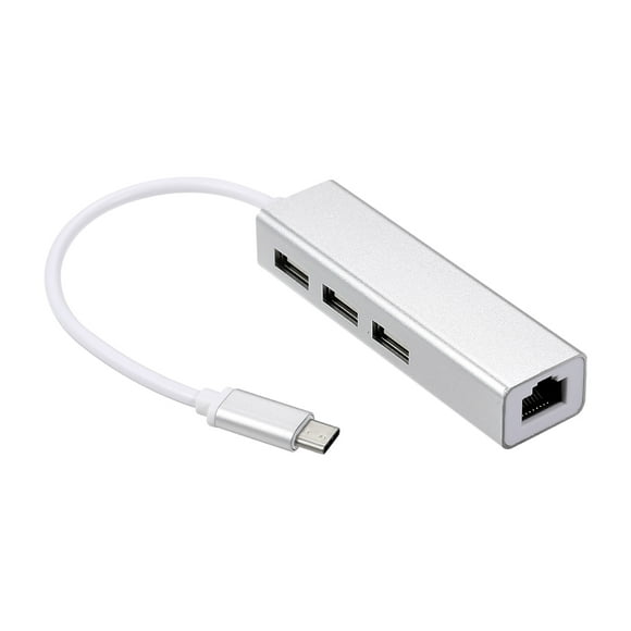 USB 2.0 Type-C 3 Ports HUB Adaptateur Ethernet Rapide RJ45 100Mbps Convertisseur d'Extension de Carte Réseau pour Macbook