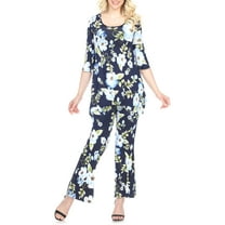 White Mark Women's Floral Bell Sleeve Tunic and Palazzo Pant Set