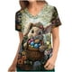 thumbnail image 1 of Pullover Impreso de Pascua de las Mujeres, Nuevo Cuello en V de Manga Corta Casual Top para Uso Diario Y de Fiesta, Camiseta de Cuidado de la Moda Elástica, 1 of 5