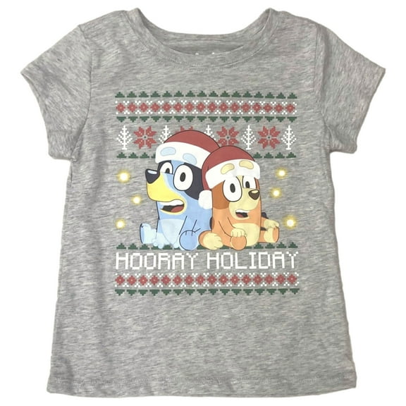 Girls Gray Bluey & Bingo Snowflake Christmas Holiday T-Shirt Tee Shirt XS (4-5)
