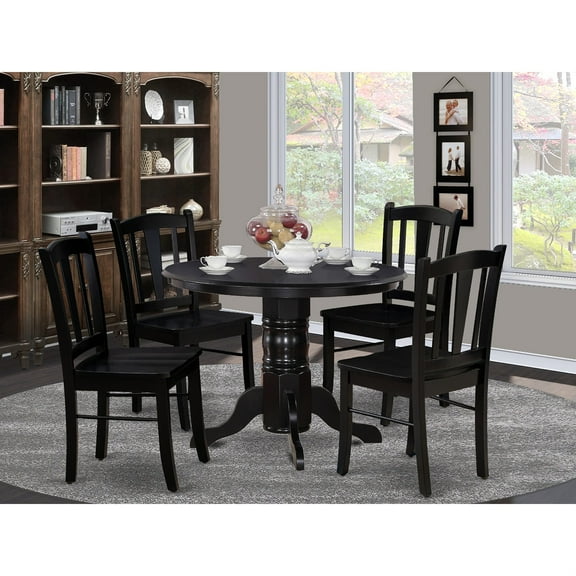 East West Furniture SHDL5-BLK-W - 5-Pc Kitchen Dining Room Set - 4 dining room chairs and 1 Wood Dining Table - Black Finish