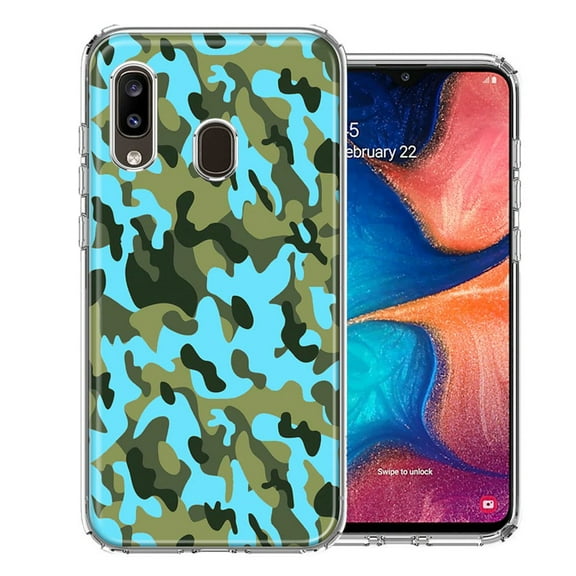 MUNDAZE For Samsung A20 Blue Green Camo Design Double Layer Phone Case Cover