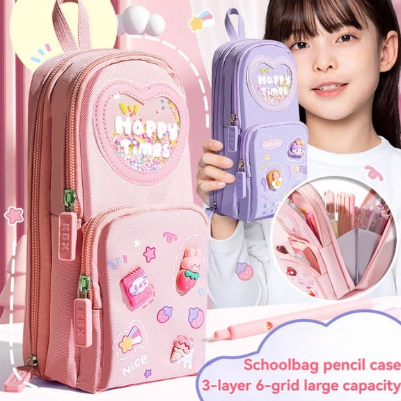 CoreLiving Mini Backpack Pencil Case Canvas Pencil Pouch for Art Marker Storage Compact Makeup Bag Small Gadget Zipper Pouch Organizer Purse Travel, Cherry Pink