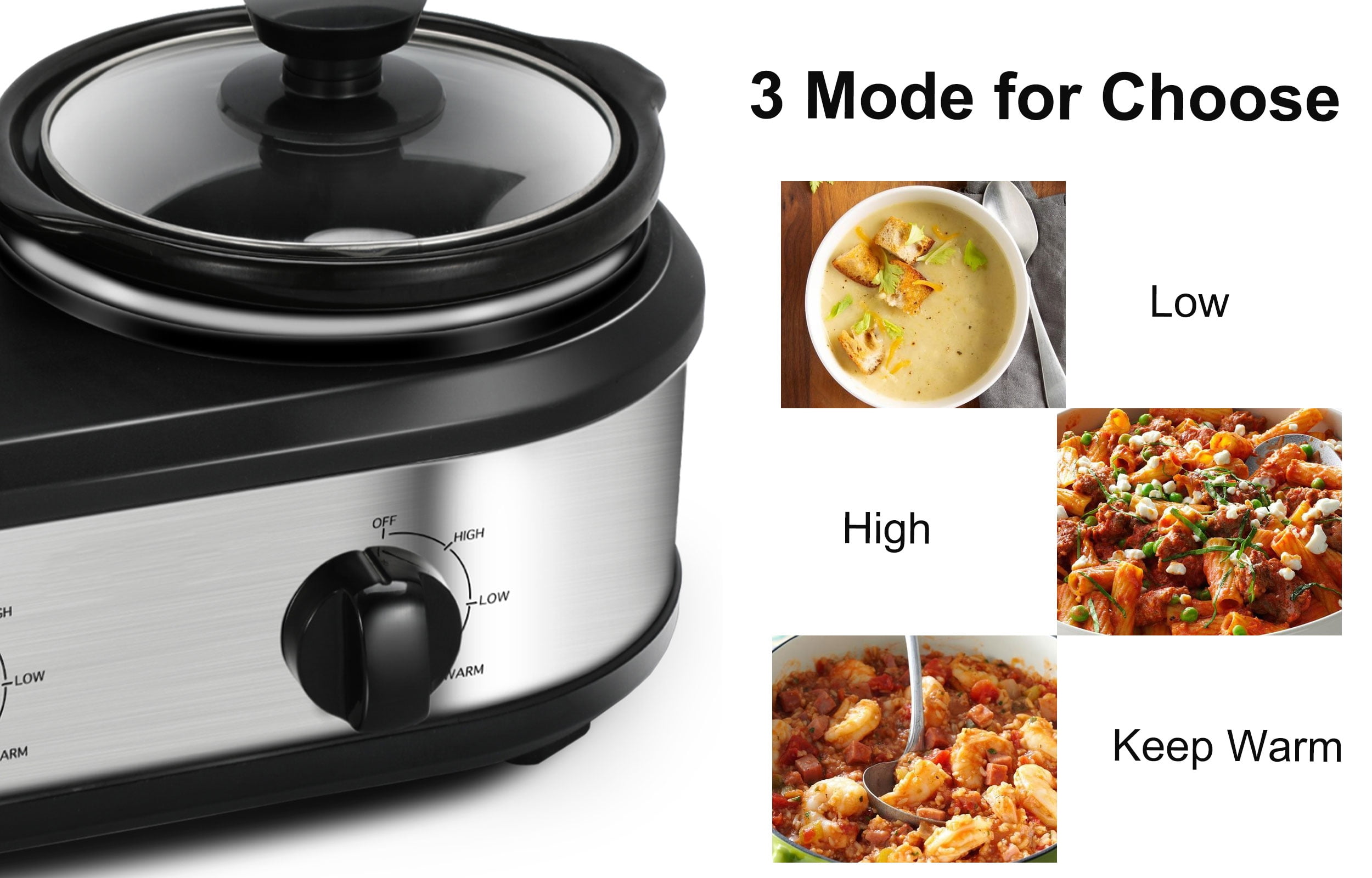 Small Double Slow Cooker, 2 Pot 1.25 Quart Oval Crock Food Warmer Buffet  Server, Stainless Steel