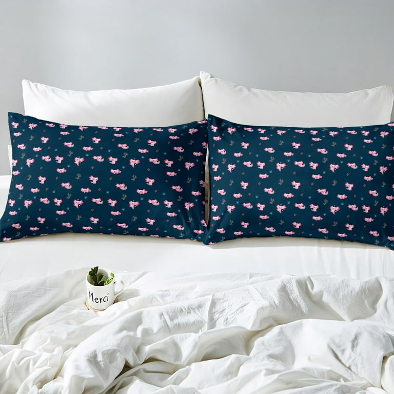 Axolotl Bedding Set Pink and Blue Axolotl Pattern Kawaii Twin Fitted Sheet