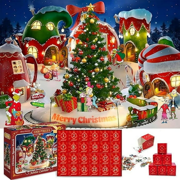 Christmas Advent Calendar Puzzle, Christmas Countdown Calendar Puzzle Jigsaw Puzzle, Vintage Holiday,Christmas Postcards Puzzles Wall Decor,1008 Piece, 42 Pieces Per Days, 24 Small Boxes
