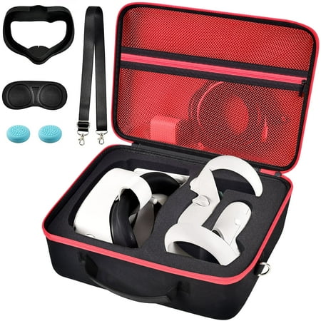 Carrying Case for Meta/for Oculus Quest 2 All-in-One VR Gaming Headset and Touch Controllers Trave Storage Bag with Silicone Face Cover & Lens Protector - Red Zipper