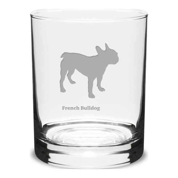 French Bulldog Deep Etched 14 oz Classic Double Old Fashion Glass