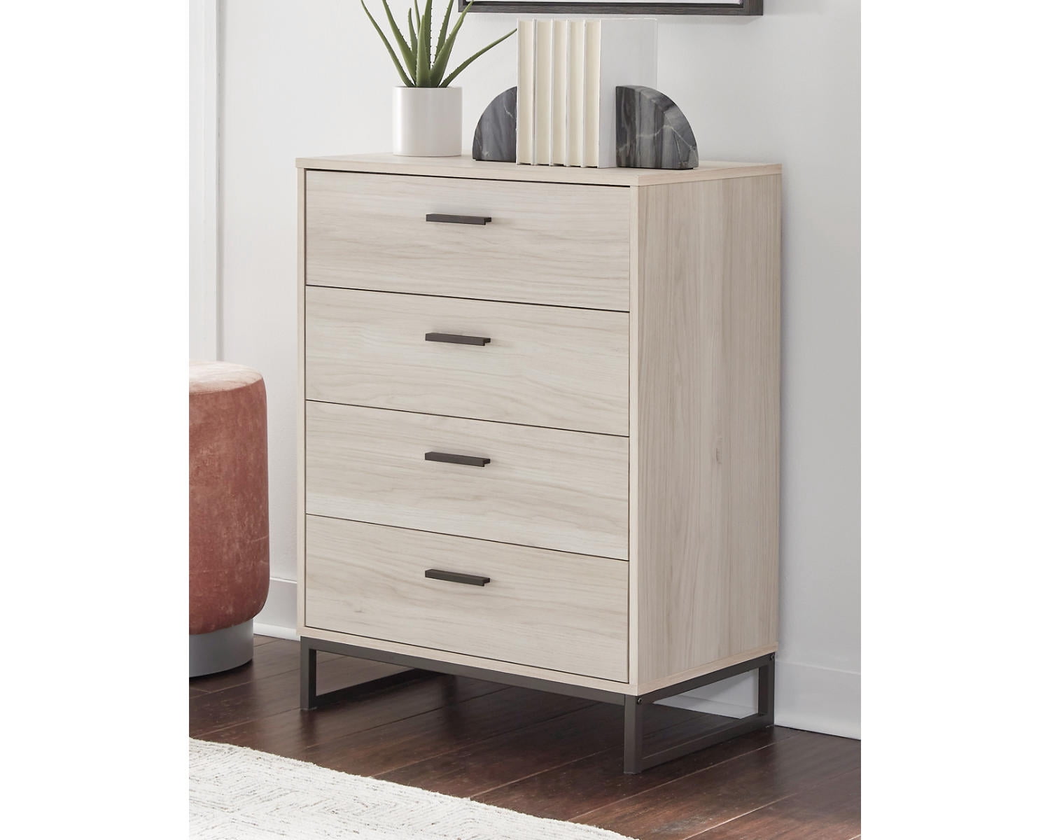 Signature Design by Ashley Socalle Modern Industrial 4 Drawer Chest of Drawers, Washed Beige