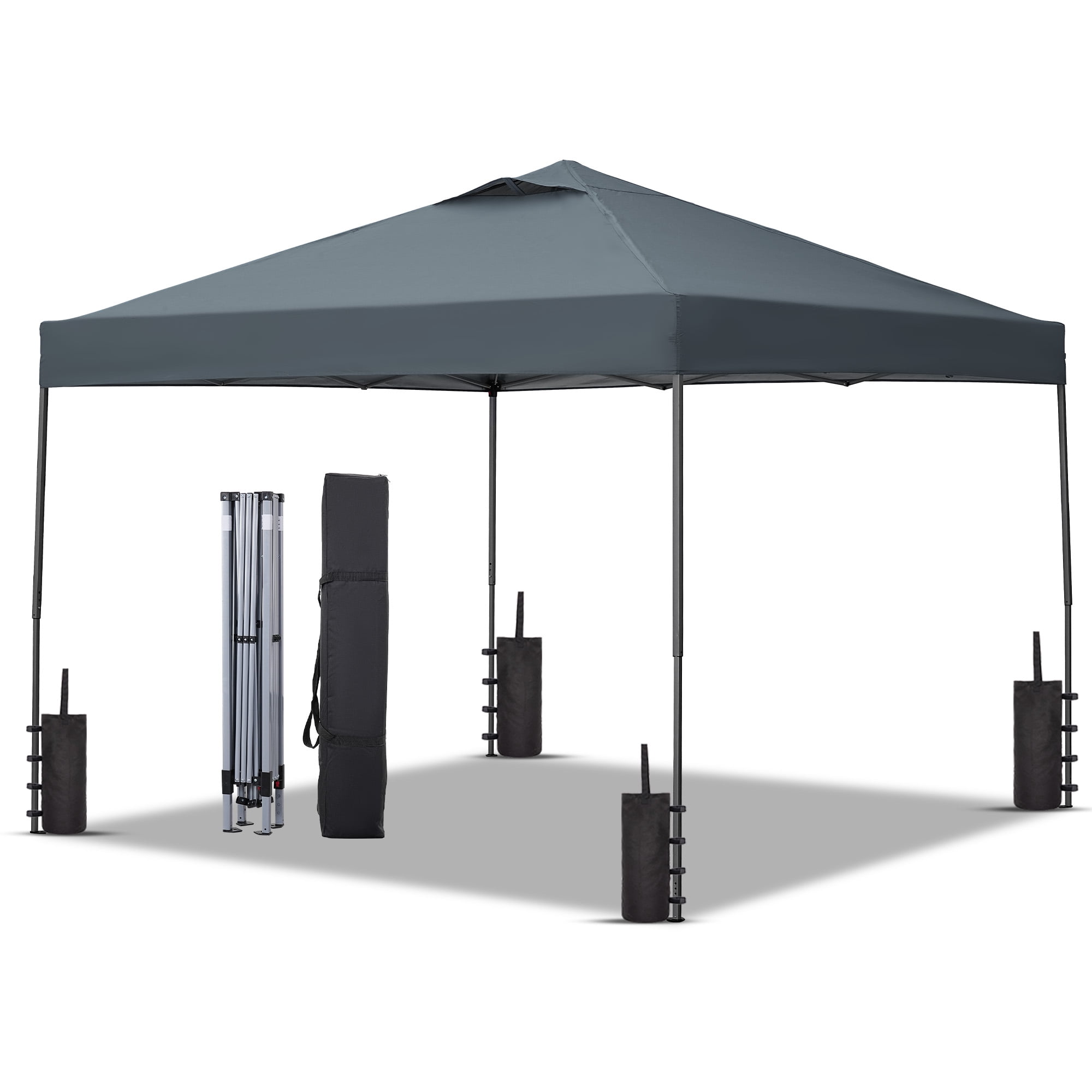 Ainfox 10x10 ft Pop Up Canopy Tent with 4 Weighted Bags, Instant Outdoor Shade Shelter with Portable Carrying Bag, Waterproof UV Protection Gazebo for Events, Parties and Beach,Gray