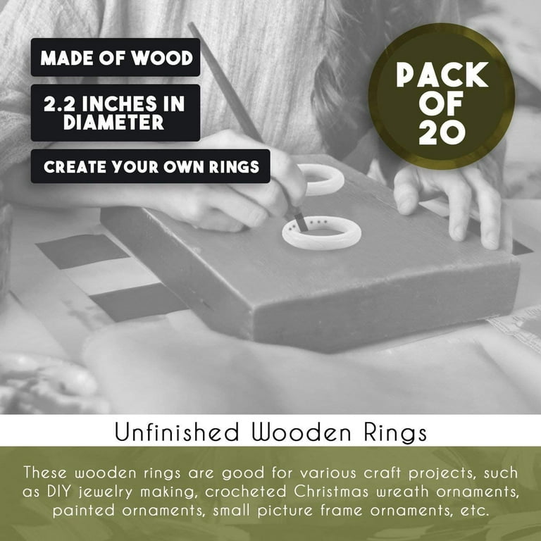 20 Pack Unfinished Natural Wooden Rings for Crafts, Macrame (2.2