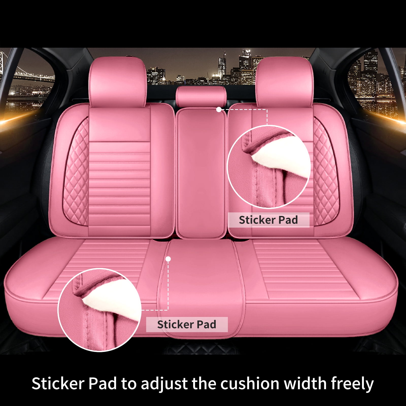OTOEZ Universal Car Seat Cover Pink PU Leather 5 Seats, Front Rear Seat Protector Full Set, Waterproof Cushion Fit Most Honda Toyota Chevy Ford Nissan Vehicle Truck SUV