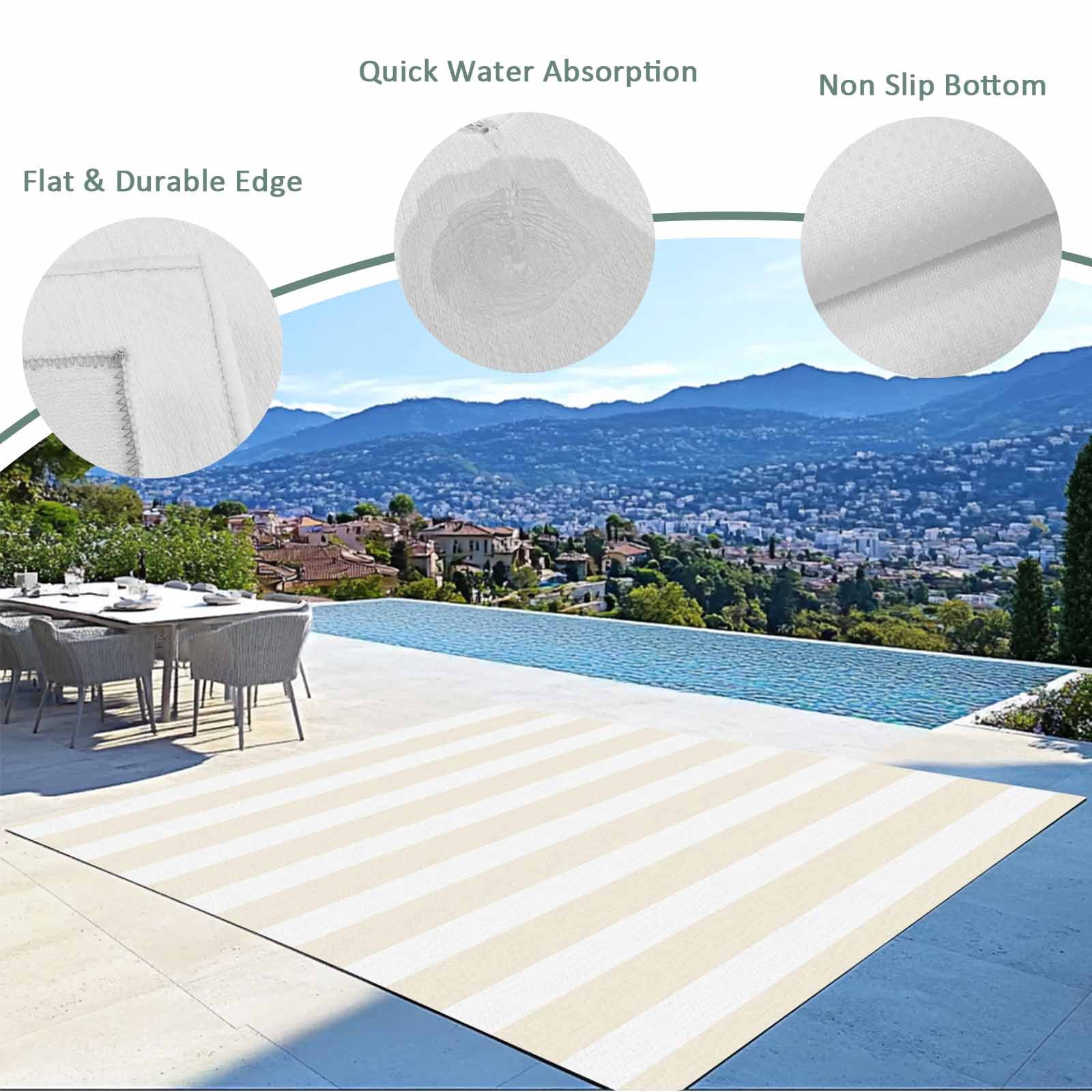 Fsddascl Cream Striped Outdoor Rug for Patio/Deck/Porch, Non-Slip Large Area Rug 4 x 6 Ft, Modern Farmhouse Cream White Stripes Indoor Outdoor Rugs Washable Area Rugs, Reversible Camping Rug Carpet