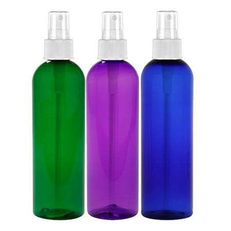 MoYo Natural Labs 8 oz Spray Bottle, Fine Mist Empty Travel Containers, BPA Free PET Plastic for Essential Oils and Liquids/Cosmetics Psychedelic Bottle (3 Pack, Multi Color)