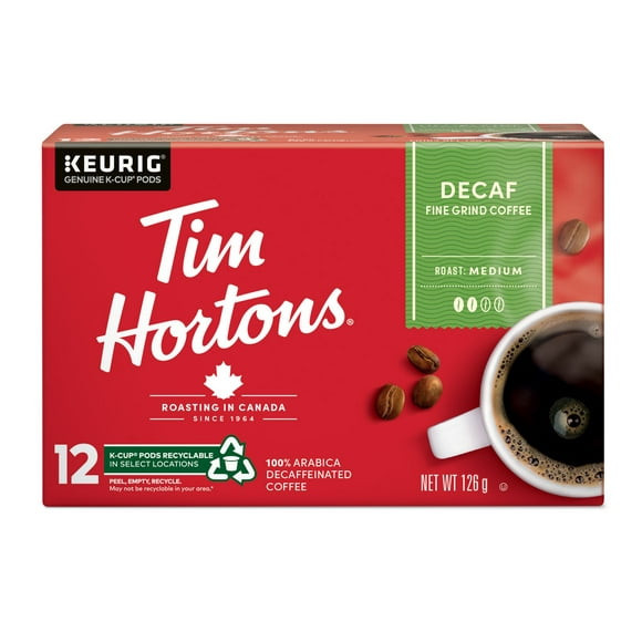 Tim Hortons Medium Roast Decaffeinated Coffee, Keurig K-Cup 12ct Pod