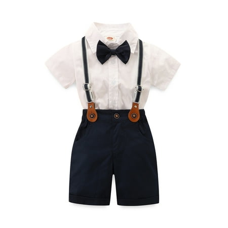 

Newborn Baby Boys Gentleman Outfits Suits Short Sleeve Bow Tie Romper Shirt + Suspender Shorts Overalls Clothes Set