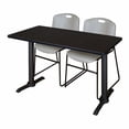 thumbnail image 3 of Regency Cain 60 x 24 in. T-Base Training Seminar Table- Beige & 2 Zeng Stack Chairs- Grey, 3 of 7