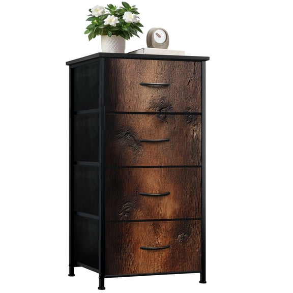 Dresser for Bedroom with 4 Storage Drawers Smokey Hardwood Dressers Chest of Drawers Steel Framed Fabric Closet Organizers for Living Room Hallway Entryway Closet Dorm