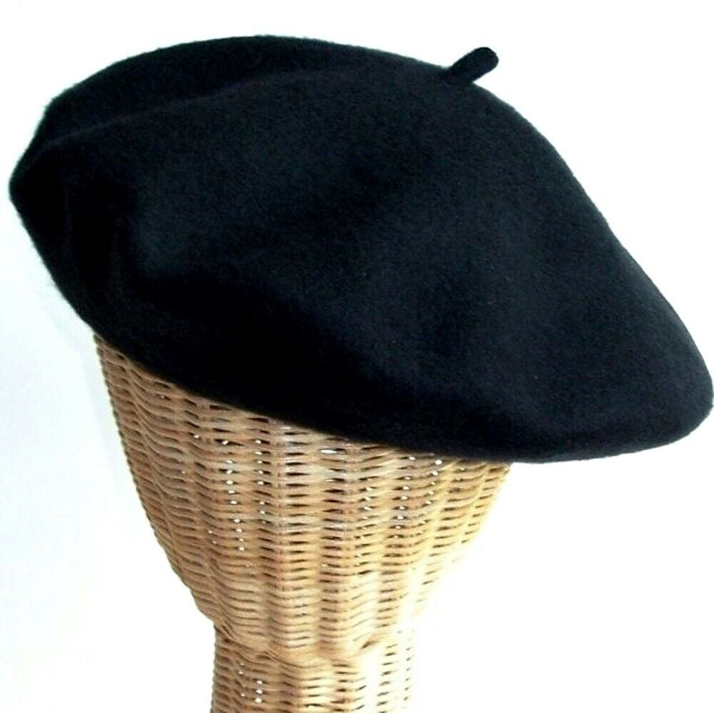 Parkhurst Classic French Beret 100 WOOL Black 11" in diameter