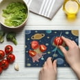 thumbnail image 4 of Space Cutting Board, Cartoon Dog and Cat Floating Among the Stars Animal Astronauts Exploring Universe, Decorative Tempered Glass Cutting and Serving Board, Small Size, Multicolor, by Ambesonne, 4 of 5